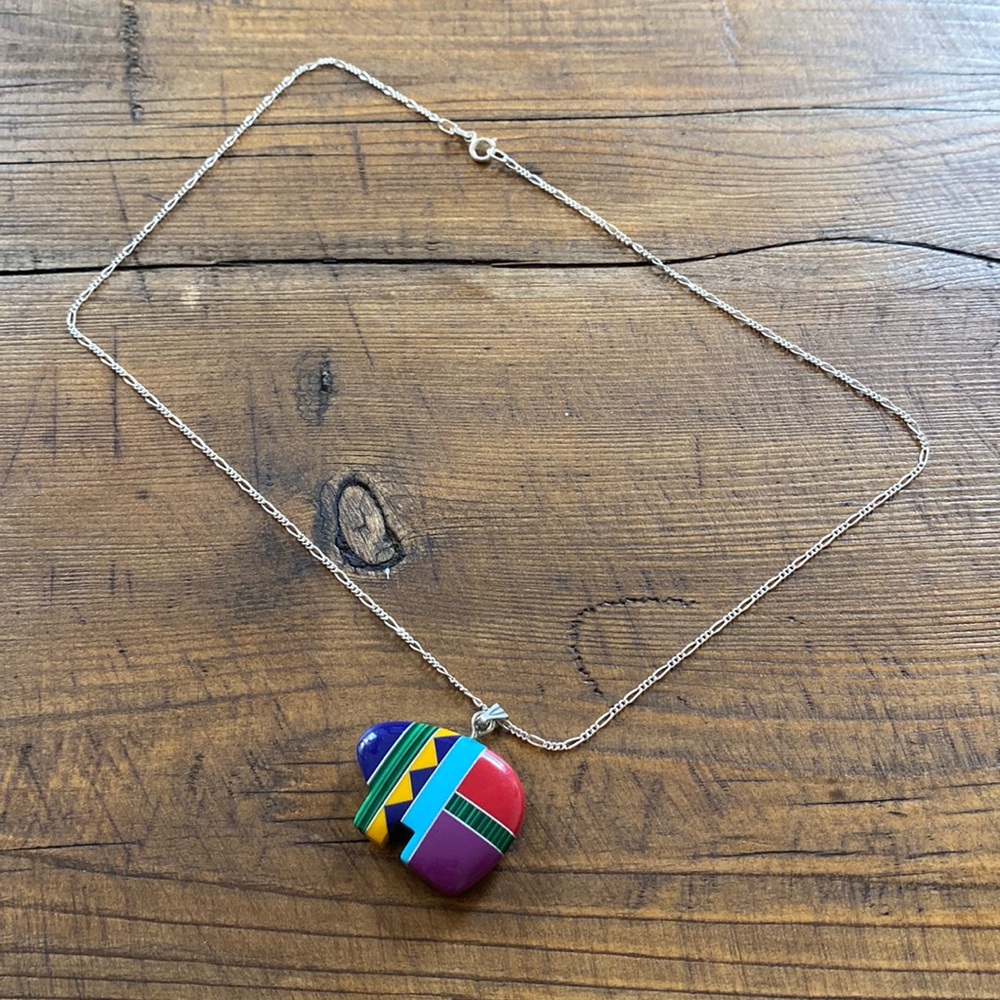❤️HP❤️Authentic ZUNI NAVAJO pendant & sterling SS necklace genuine stone bear
